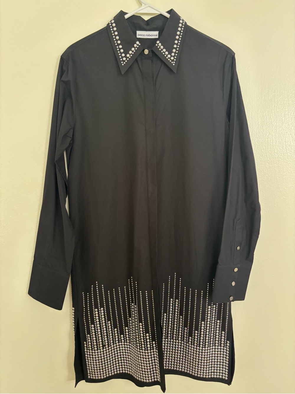 Paco Rabanne Button-Down Shirt Dress with Silver Stud Embellishment